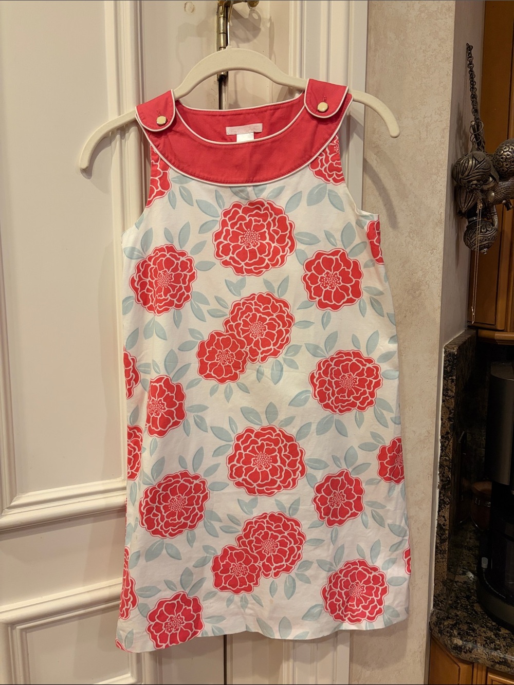 Janie and Jack Coral Floral Shift Dress with Pink Yoke